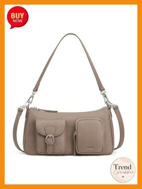 Pebbled Leather Hobo Crossbody Purse with 2 Straps, 6 Card Slots